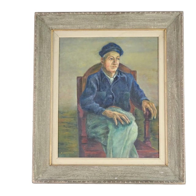"Portrait of a Working Man" - Original Oil Painting by N. Goodman Signed 1951, Framed For Sale
