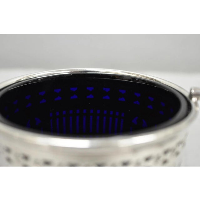 Mid 20th Century Barker Ellis English Regency Silver Plated Award Sugar Basket W/ Cobalt Blue For Sale - Image 13 of 15