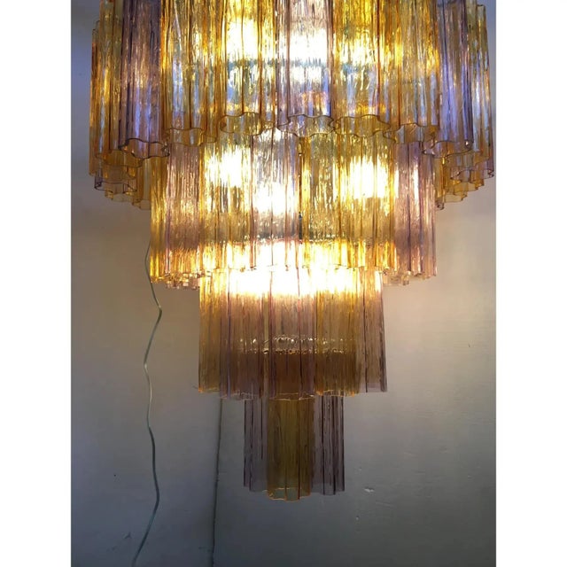 Mid-Century Modern Murano Glass Amber and Violet Tronco Chandelier Venini Style by Simoeng for Simoeng For Sale - Image 3 of 10