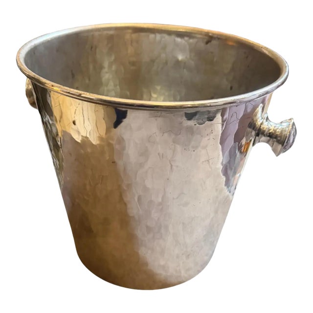 1970s Mid-Century Modern Silver Plated Hammered Italian Wine Cooler For Sale