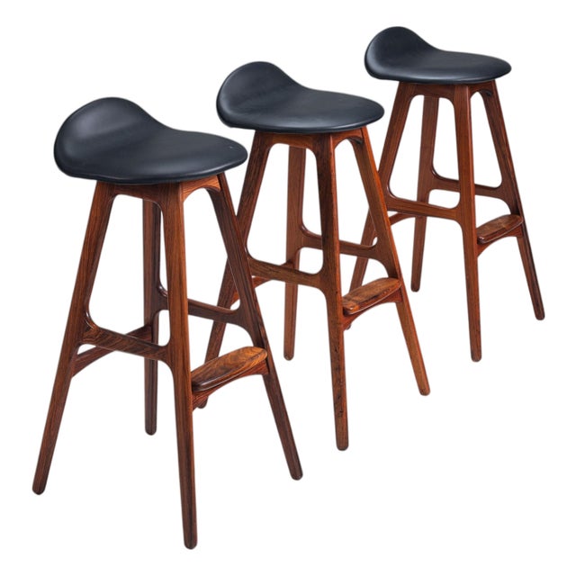 OD61 Bar Stools in Santos Rosewood by Erik Buck for Oddense, Denmark, 1965, Set of 3 For Sale