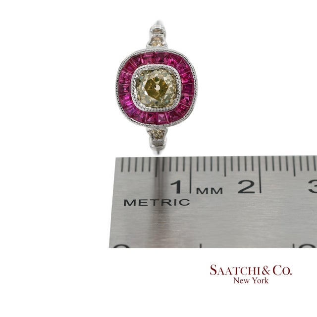 Gia Certified 18k 750 Solid White Gold Natural Diamond and Ruby Engagement Ring, Size 7 For Sale - Image 10 of 11