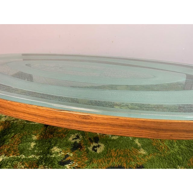 1960s Mid-Century Oval Coffee Table in Teakwood & Etched Glass from Ib Kofod-Larsen, Denmark, 1960s For Sale - Image 5 of 14