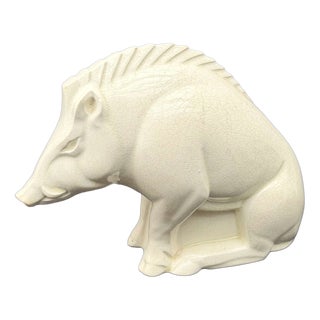 Art Deco Statue of Boar in Glazed and Crackled Earthenware by Charles Lemanceau for Saint Clement, 1930s For Sale