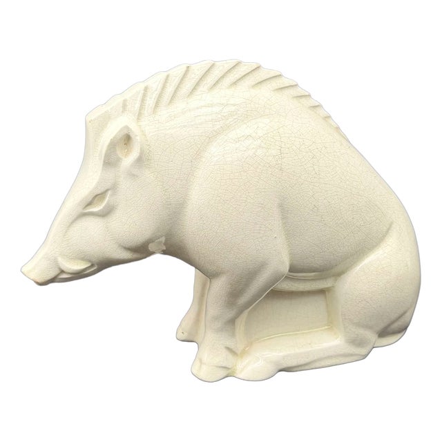 Art Deco Statue of Boar in Glazed and Crackled Earthenware by Charles Lemanceau for Saint Clement, 1930s For Sale