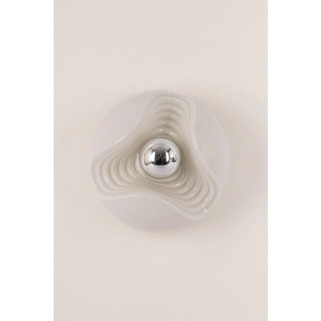 A special round biomorphic opal glass wall sconce / or flush mount designed by koch & lowy for peill & putzler,...