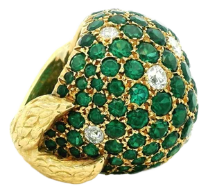 1990s Bold 18k Yellow Gold Tsavorite & Diamond Pavé Dome Ring, Size 6