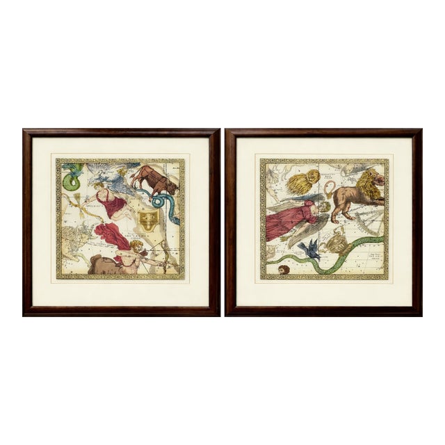 Late 20th Century Celestial Constellation Prints After Johann Bayer – Mythological Star Maps, Framed Pair For Sale