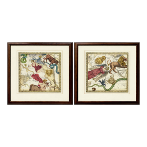 Late 20th Century Celestial Constellation Prints After Johann Bayer – Mythological Star Maps, Framed Pair