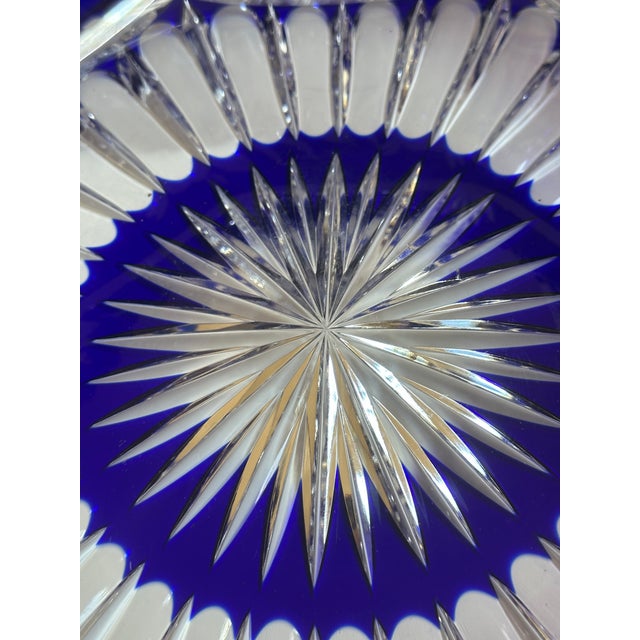 Glass Mid 20th Century Czech Bohemian Cobalt Blue Cut to Clear Crystal Centerpiece Bowl For Sale - Image 7 of 18