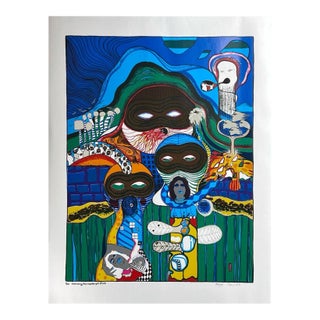 1972 Helmut Kand "One Morning the Masks Got Stuck" Signed Surrealist Print For Sale