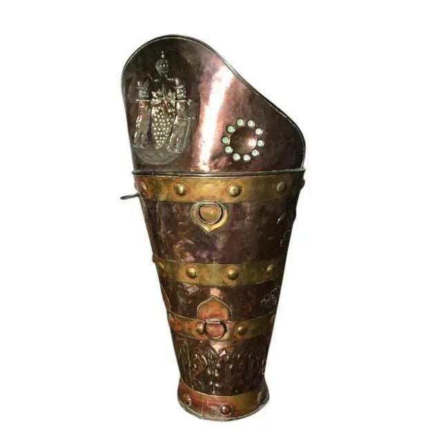 Large 19th Century Brass and Copper Coal Bucket For Sale - Image 3 of 8