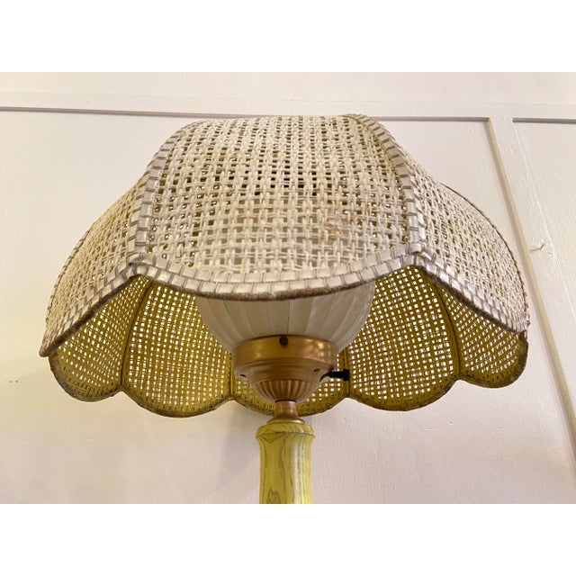 Mid-Century Modern Mid-Century Boho Faux Bamboo and Wicker Shade Table Lamp Circa 1960s For Sale - Image 3 of 7