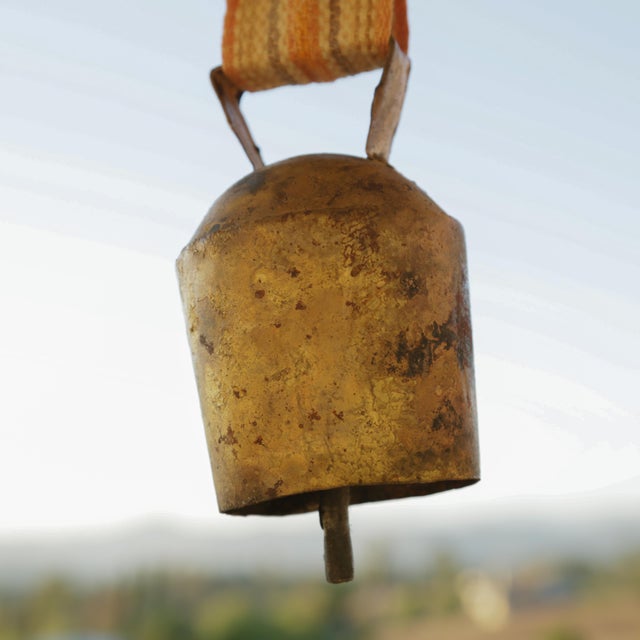 1950s Swedish Cow Bell, Brass Plated Iron With Beatiful Golden Patina For Sale - Image 9 of 11