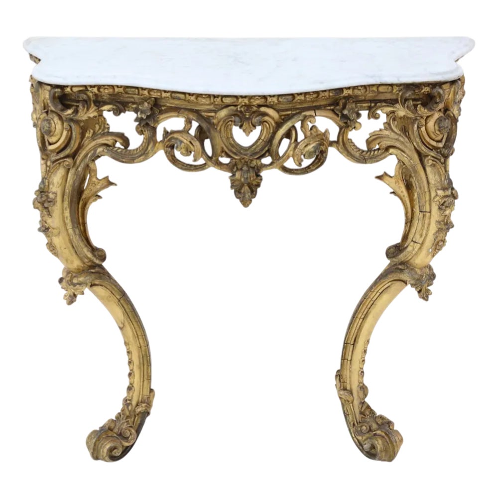 Large Antique Gilt and Marble Hall Console Table, 19th Century | Chairish