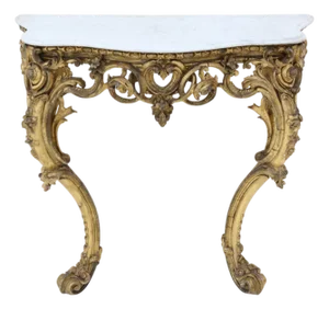 Large Antique Gilt and Marble Hall Console Table, 19th Century
