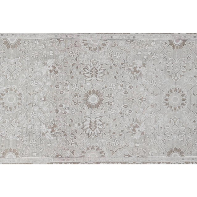 Transitional 15' Ariana Hand-Knotted Tabriz Design Runner - Grey & Cotton Highlights For Sale - Image 3 of 4