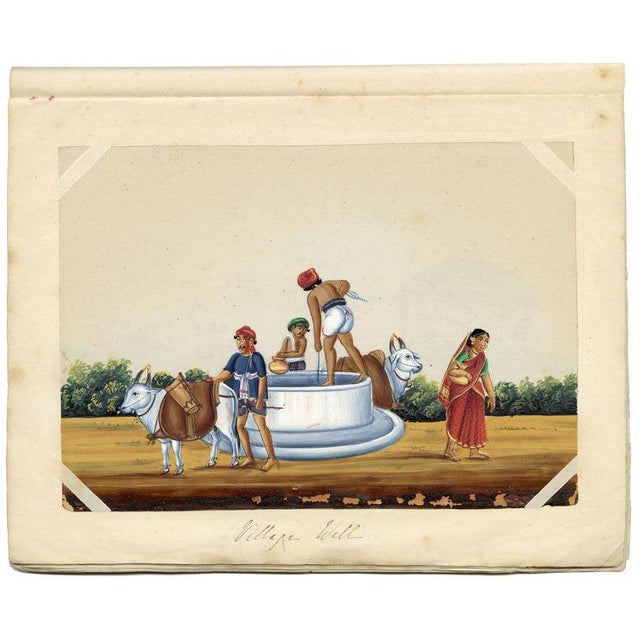 Gold Indian Company School, Village Well, 1800s, Gouache on Paper For Sale - Image 8 of 9