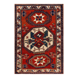 Awesome Red and Ivory Color With Geometric Design Antique Caucasian Rug