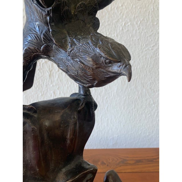 Early 20th Century Antique Japanese Cast Iron Hinged Wing Eagle Sculpture For Sale - Image 5 of 11