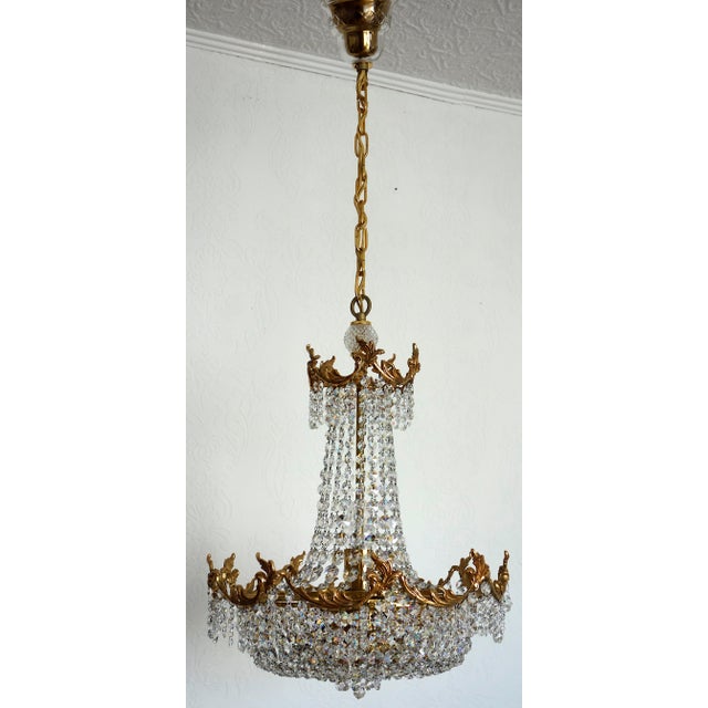 Metal Brass Lead and Crystal Chandelier from Palwa, 1970s For Sale - Image 7 of 15