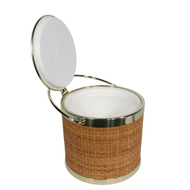 Mid Century Hollywood Regency Raffia Wrapped Brass Plated Ice Bucket by Kraftware New York C. 1970's For Sale - Image 11 of 11