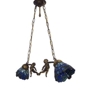 Cherub Chandelier with 2 Lights in Tulip Bronze with Dragonfly Glass Paste, 1960s For Sale