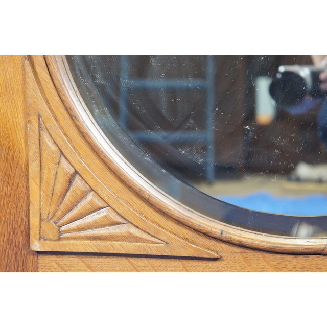 Brown Antique Victorian Carved Oak Reclaimed Wall Hanging Mirror Beveled Glass For Sale - Image 8 of 10