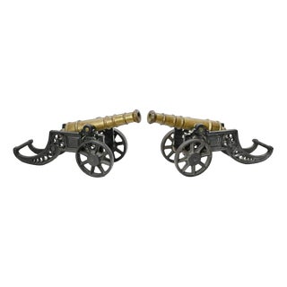 Antique Cast Iron Cannons with Gunmetal Barrels 1920, Set of 2 For Sale