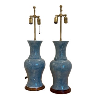 Late 20th Century John Thompson Cerulean Baluster Lamps Unmarked - a Pair For Sale