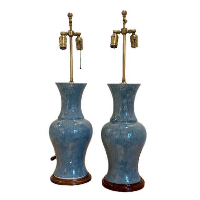 Late 20th Century John Thompson Cerulean Baluster Lamps Unmarked - a Pair For Sale