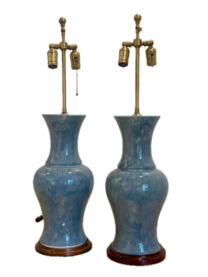 Late 20th Century John Thompson Cerulean Baluster Lamps Unmarked - a Pair