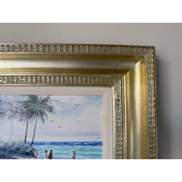 1990s Vintage H. Cole Impressionist Tropical Beach Scene Oil on Canvas Painting, Framed For Sale - Image 5 of 11