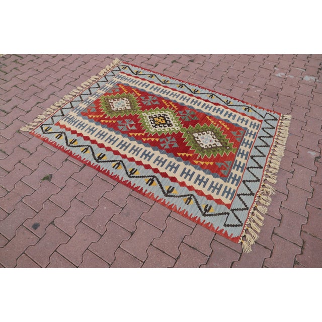 Tribal 1960s Tribal Red Hand Knotted Kilim Rug For Sale - Image 3 of 9