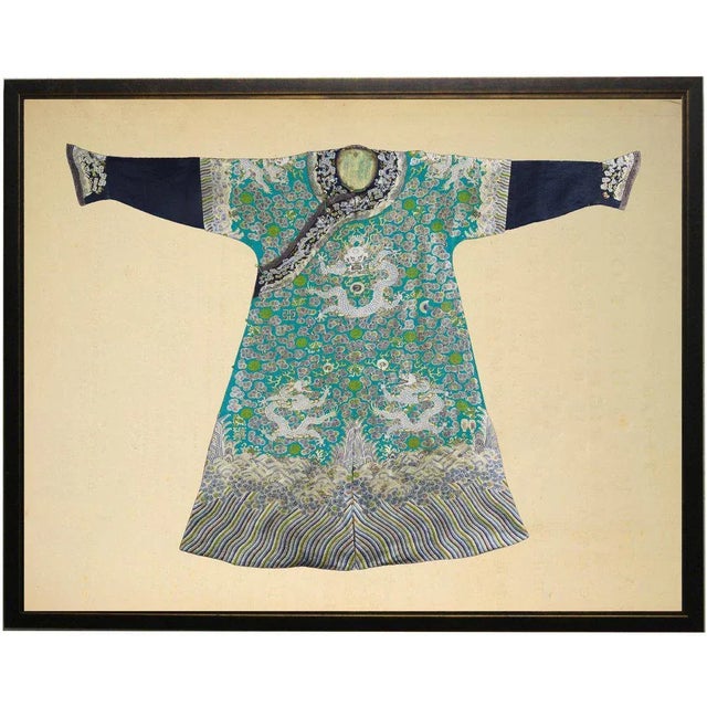 Illustration Green & Turquoise Robe in Black & Copper Shadowbox 29x23 For Sale - Image 3 of 3