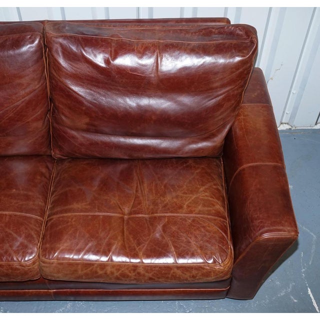 Vintage Brown Leather 2-to-3-Seater Sofa For Sale - Image 9 of 17