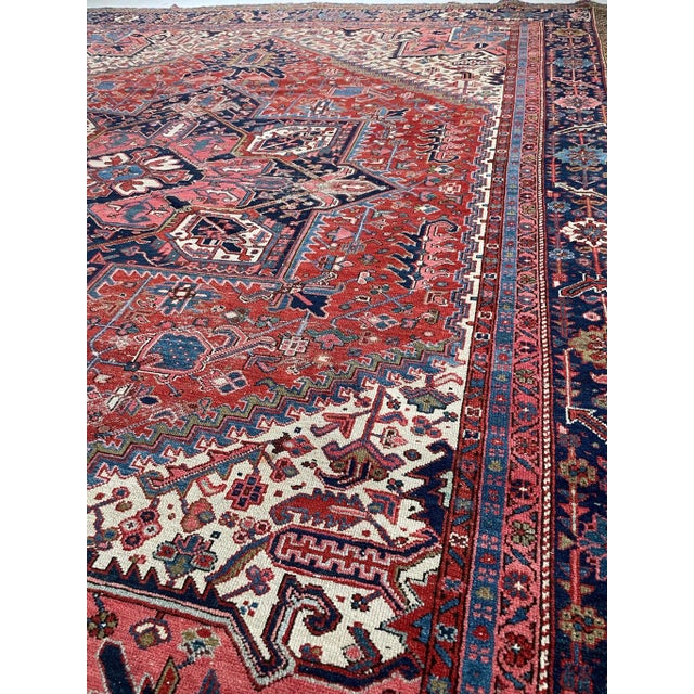 1920's Antique Deep Red and Blue Coloring Rug 10 6 X 13 For Sale - Image 11 of 13