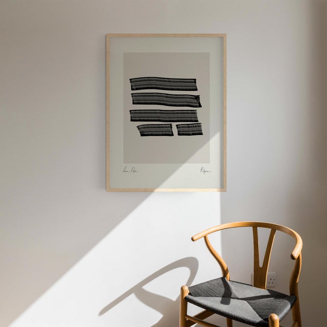 Abstract open edition giclee print. 20"x28" Elegant black thick lines drawing on beige background. Printed on matte art...
