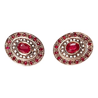 Late 19th Century 14K Pink Gold Rose Cut Diamond Ruby Earrings, Pair For Sale
