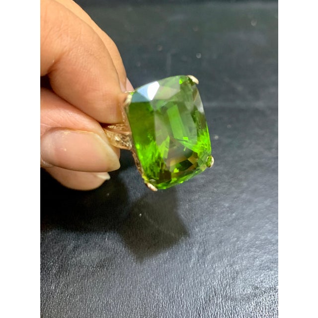 Metal GIA Certified 34.06 Carat Cushion Peridot 14 Karat Yellow Gold Ring Estate For Sale - Image 7 of 18