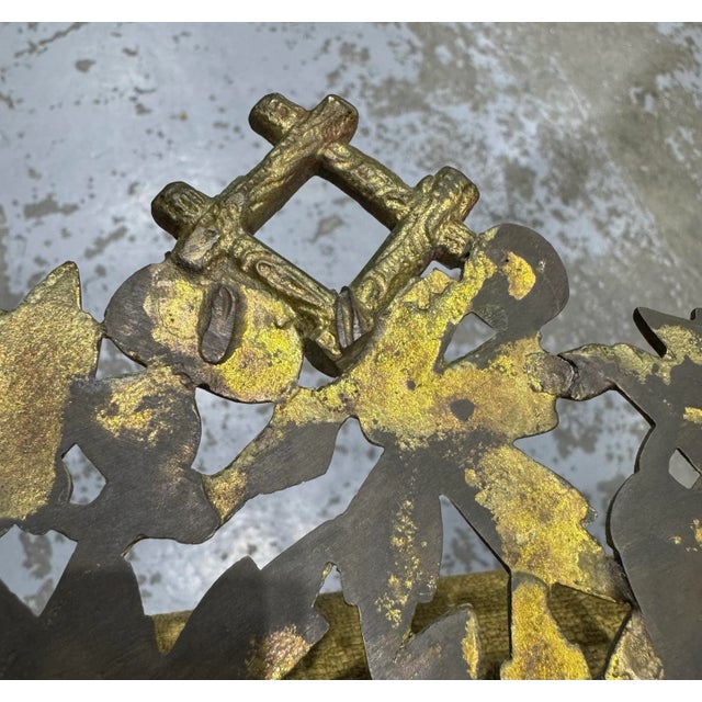 Superb 27” Pierced Bronze Beveled Sunburst Style Antique Victorian Wall Mirror For Sale - Image 4 of 12