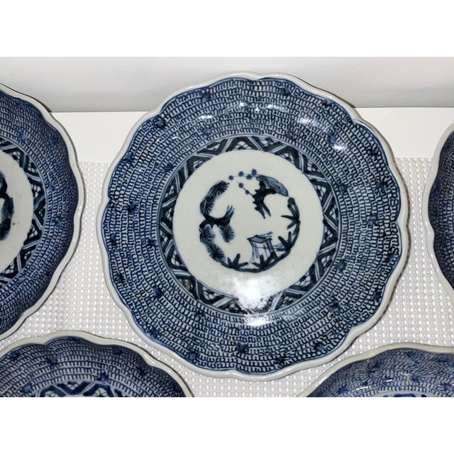 Antique Blue and White Plates - Set of 11 - Scalloped Edge - 8.25" Round - End Edo or Beginning Meiji Period For Sale - Image 10 of 18