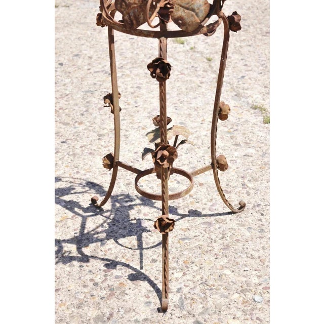 Metal Vintage French Art Nouveau Wrought Iron Leaf Vine Garden Planter Pot Plant Stand For Sale - Image 7 of 12