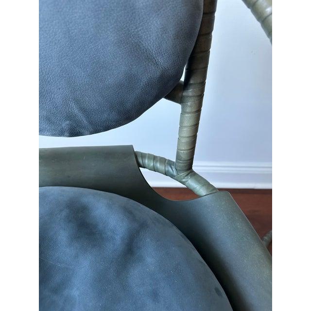 Green Attributed Ochre Caribou Leather Chairs Set of 3 For Sale - Image 8 of 11