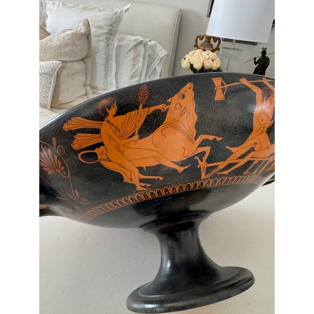 Large Classical Greek Red-Figure Style Footed Bowl With Mythological Scene, Hand-Painted For Sale - Image 11 of 12