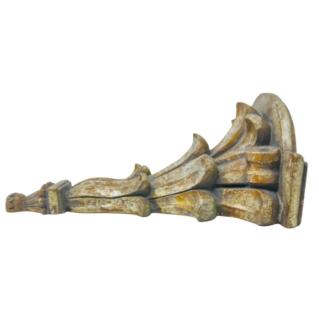 Vintage 1980s Gilded Wall Brackets Pair | Ornate Italian Style Acanthus Leaf Resin Corbels | Regency Hollywood Glam Wall Shelves Decor For Sale - Image 4 of 18