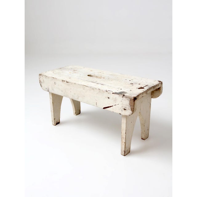 White Antique American Farmhouse White Painted Step Stool For Sale - Image 8 of 16