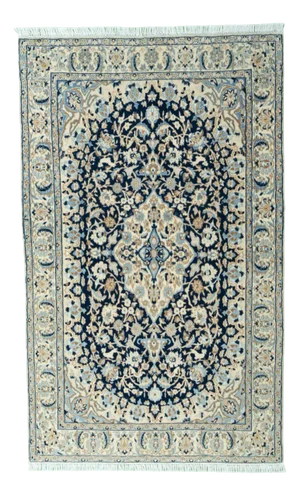Hand-Knotted Nain 9la Oriental Rug 195 X 120 Cm Fine Wool & Silk, Medallion, Blue-Beige