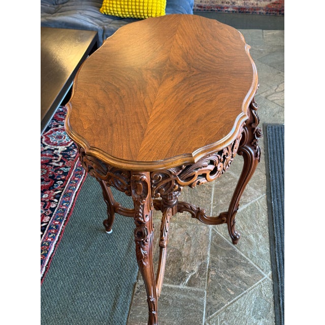Wood Italian Hand Carved Walnut Side Table For Sale - Image 7 of 12