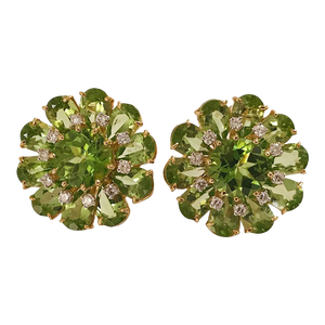 Christina Addison Peridot Diamonds Gold Flower Earrings